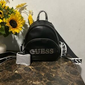 Guess Black Backpack with Silver Logo